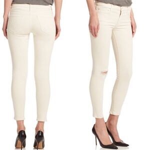 MOTHER Jeans Women’s Size 25 The Looker Crop Ivory Distressed Neutral Minimalist